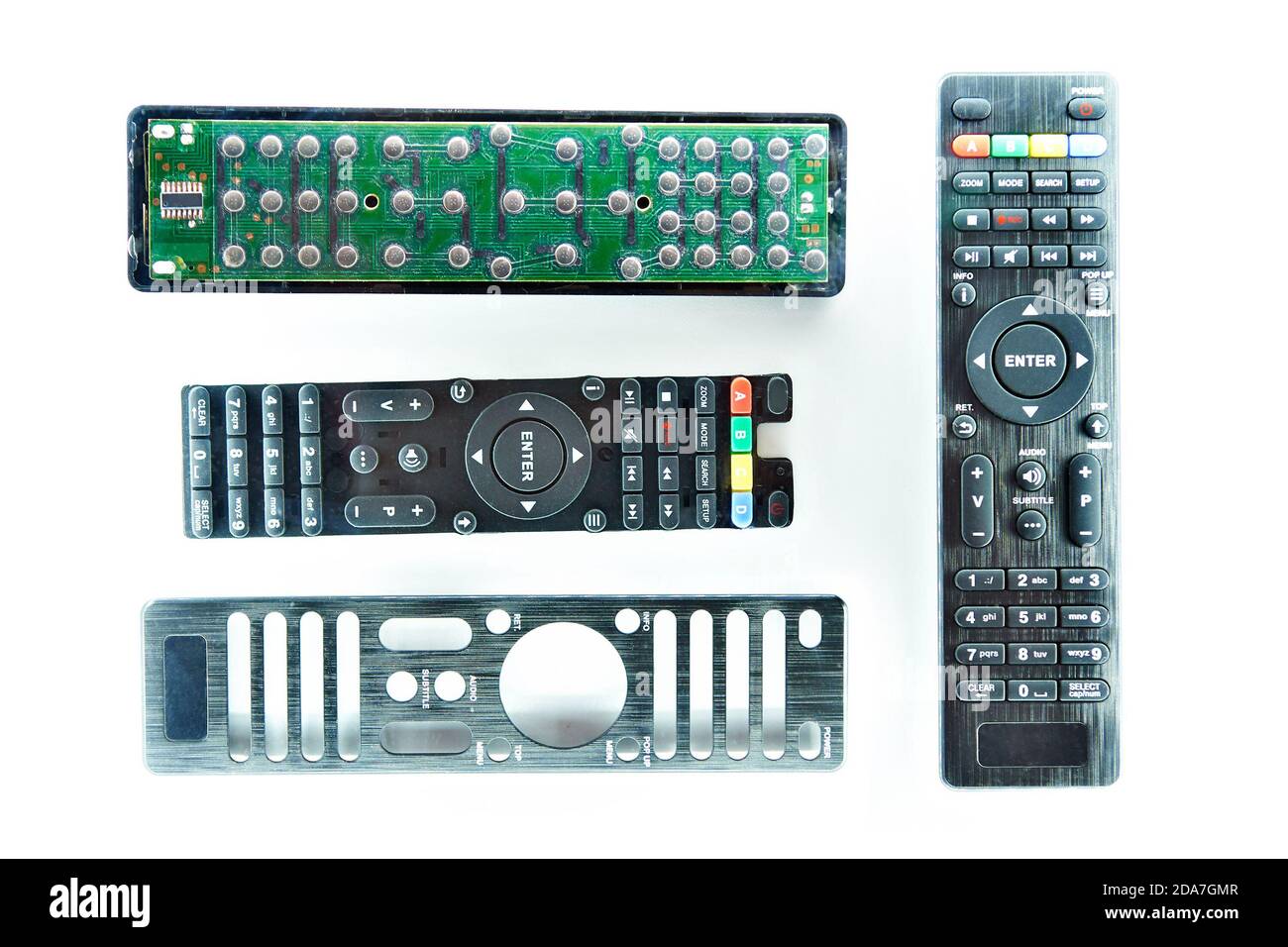 Remote control TV disassembled isolated white Stock Photo