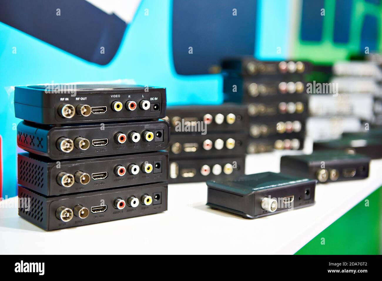Digital receivers for cable TV in store Stock Photo