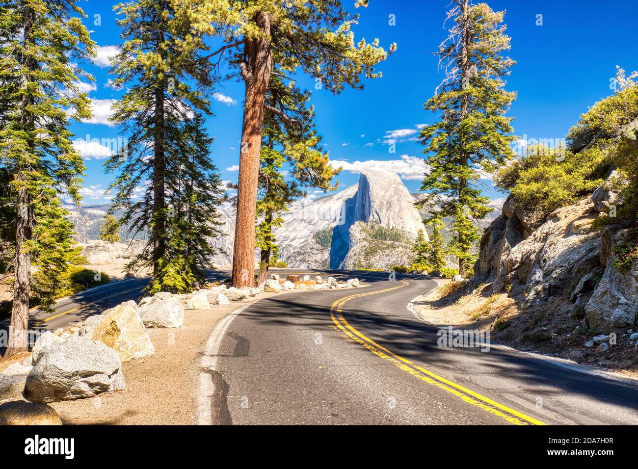 Yosemite Valley Road to Glacier Point with Half Dome at Background during a  Sunny Day, Yosemite National Park, California Stock Photo - Alamy
