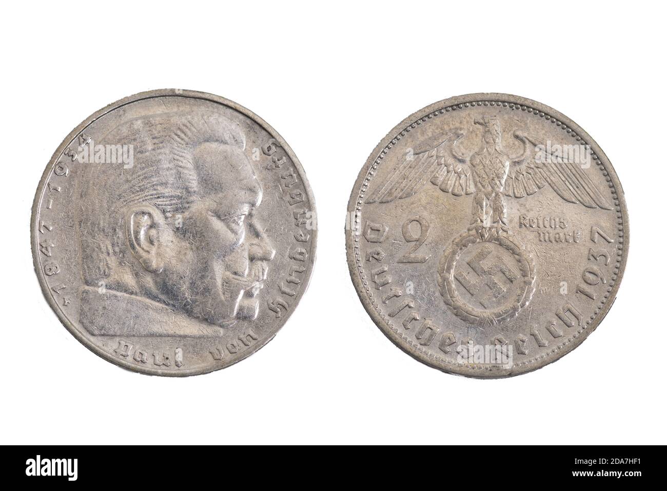 German Germany Germania Paul Von Hindenburg Silver 1937 Reich Marks old coin money Stock Photo