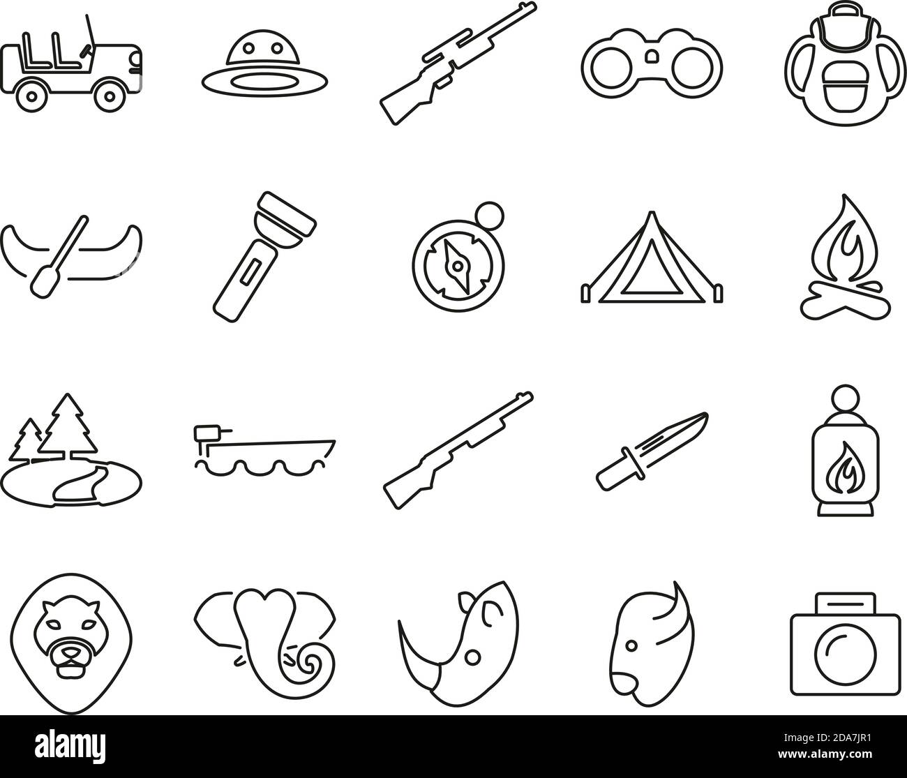 Safari Or Hunting Icons Black & White Thin Line Set Big Stock Vector ...
