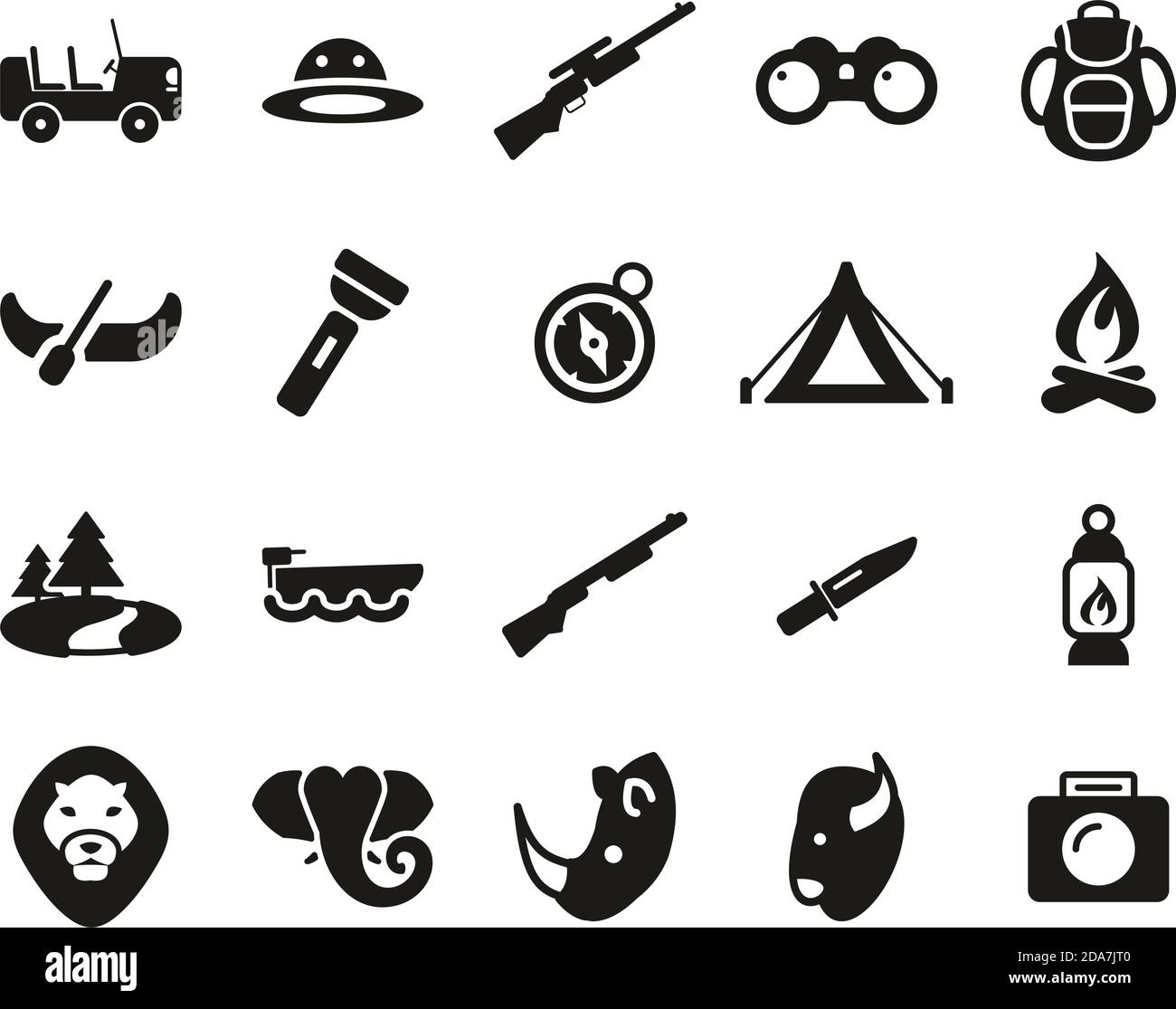 Safari Or Hunting Icons Black & White Set Big Stock Vector Image & Art ...