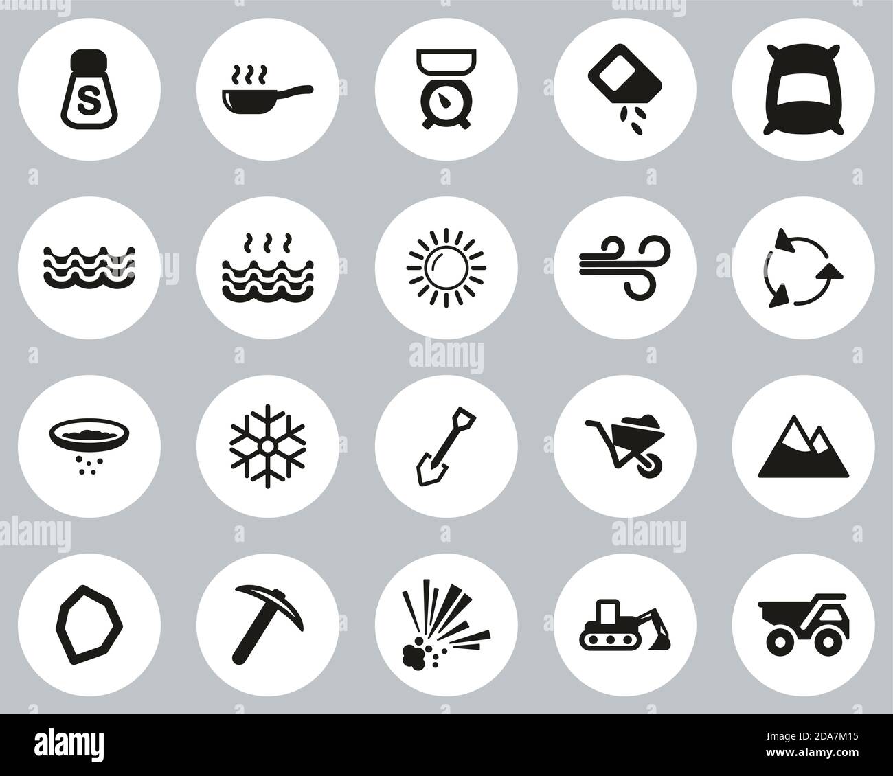Salt & Salt Mining Icons Black & White Flat Design Circle Set Big Stock ...