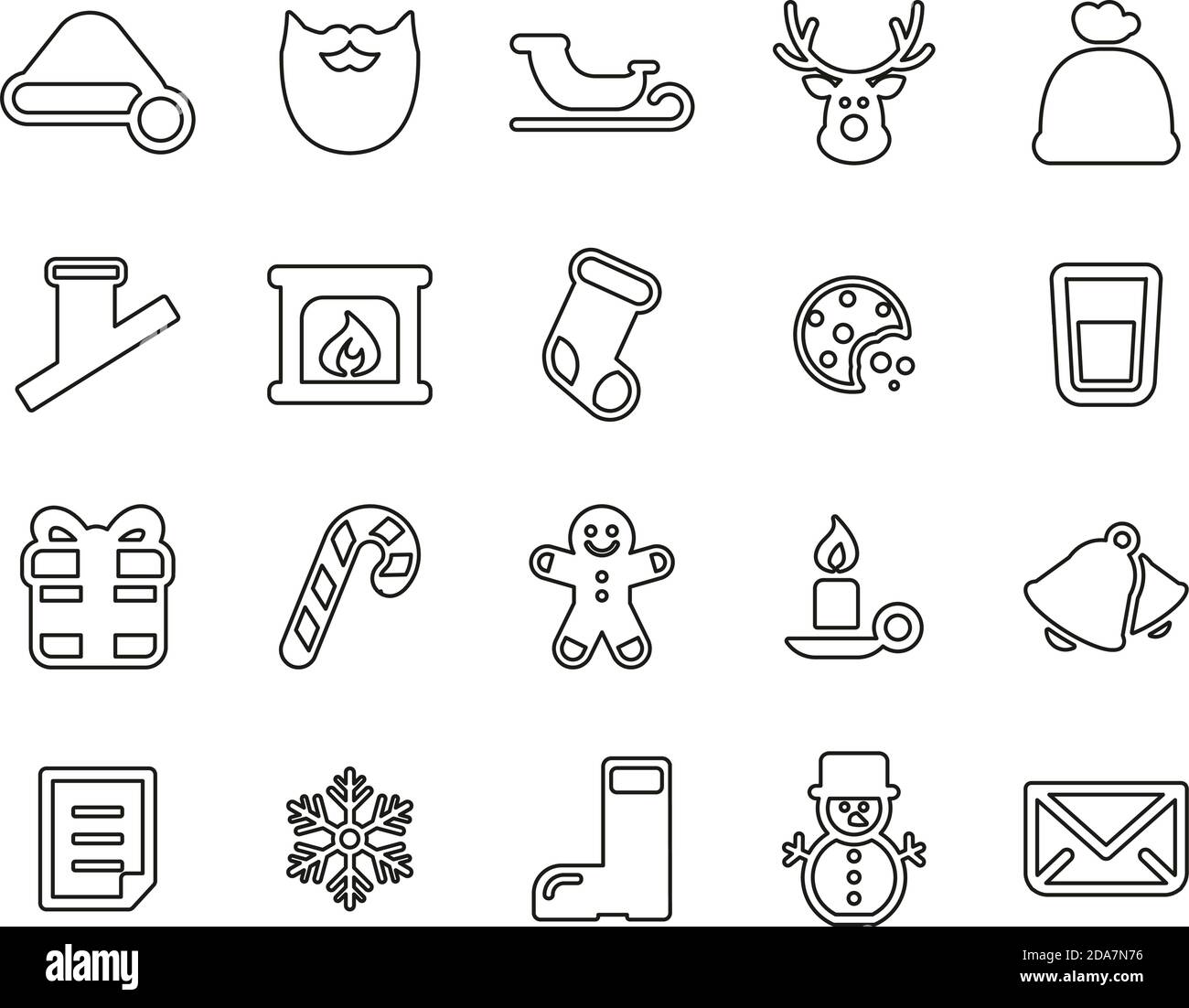 Santa Claus Icons Black & White Thin Line Set Big Stock Vector Image ...