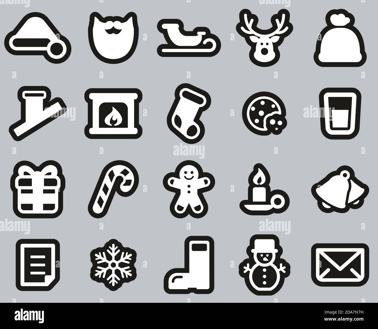 Santa Claus Icons White On Black Sticker Set Big Stock Vector