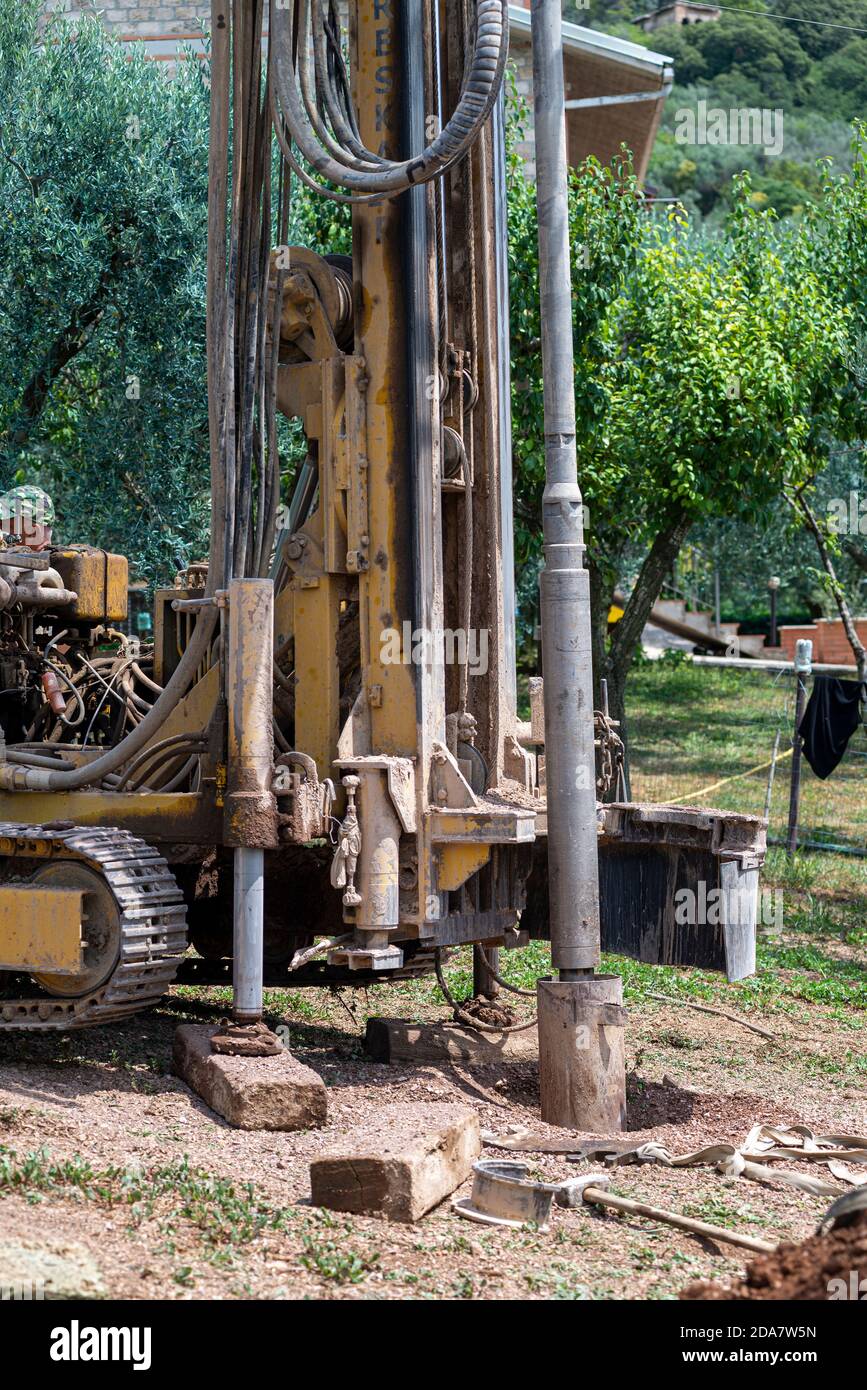 auger for water wells in a domestic construction site Stock Photo