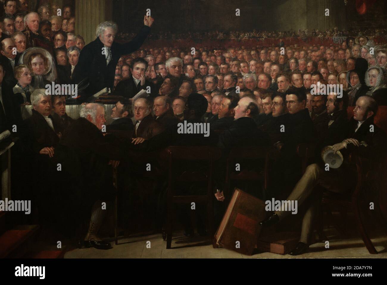 The Anti-Slavery Society Convention, 1840. Painting by Benjamin Robert Haydon (1786-1846). Oil on canvas (297,2 x 383,6 cm), 1841. Detail. This painting depicts the 1840 convention of the British and Foreign Anti-Slavery Society (BFASS), founded to promote worldwide abolition. Thomas Clarkson (1760-1846), President of the Convention, addresses the meeting of the delegates. National Portrait Gallery. London, England, United Kingdom. Stock Photo