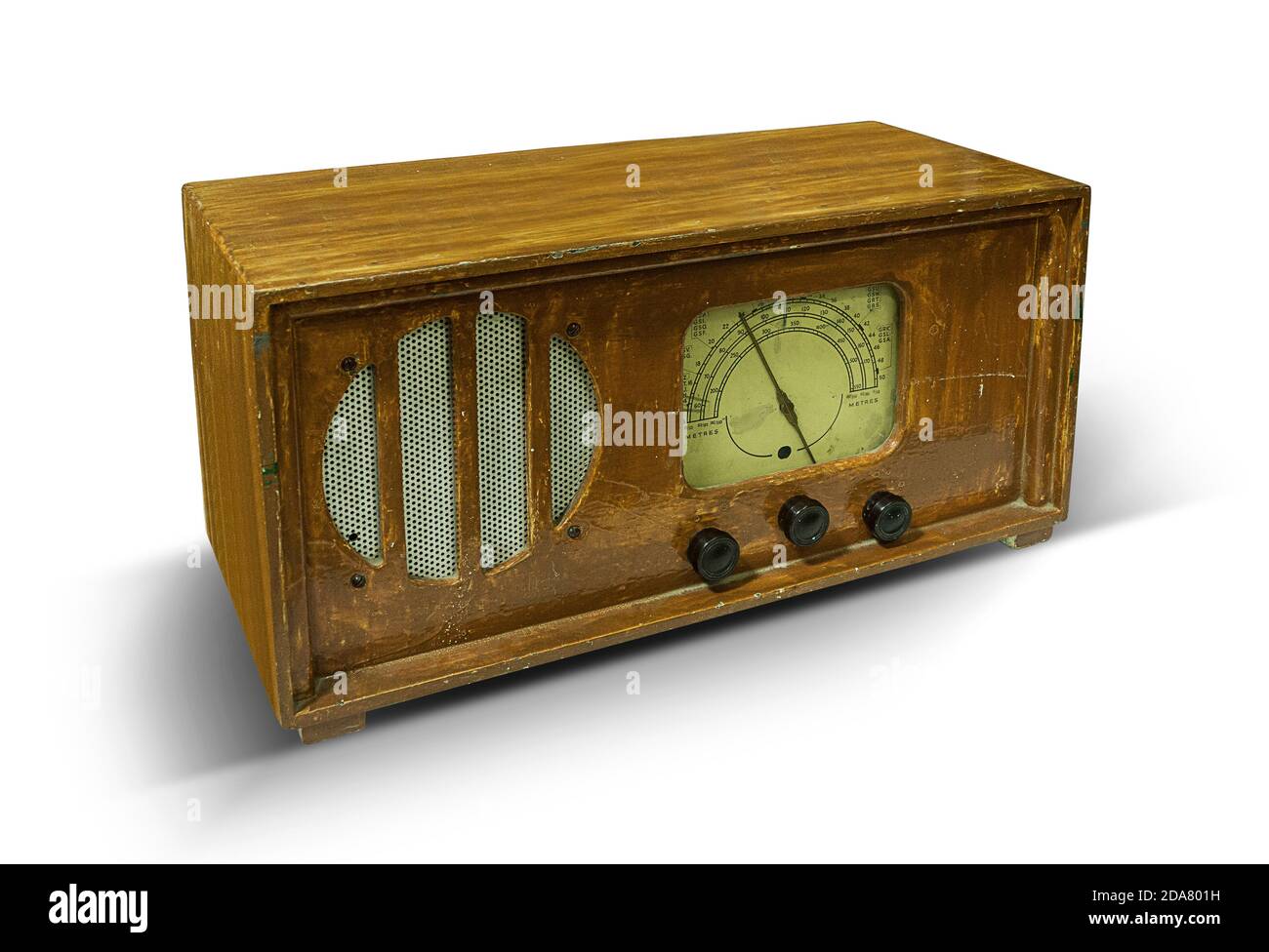 Vintage wooden radio isolated on white background Stock Photo