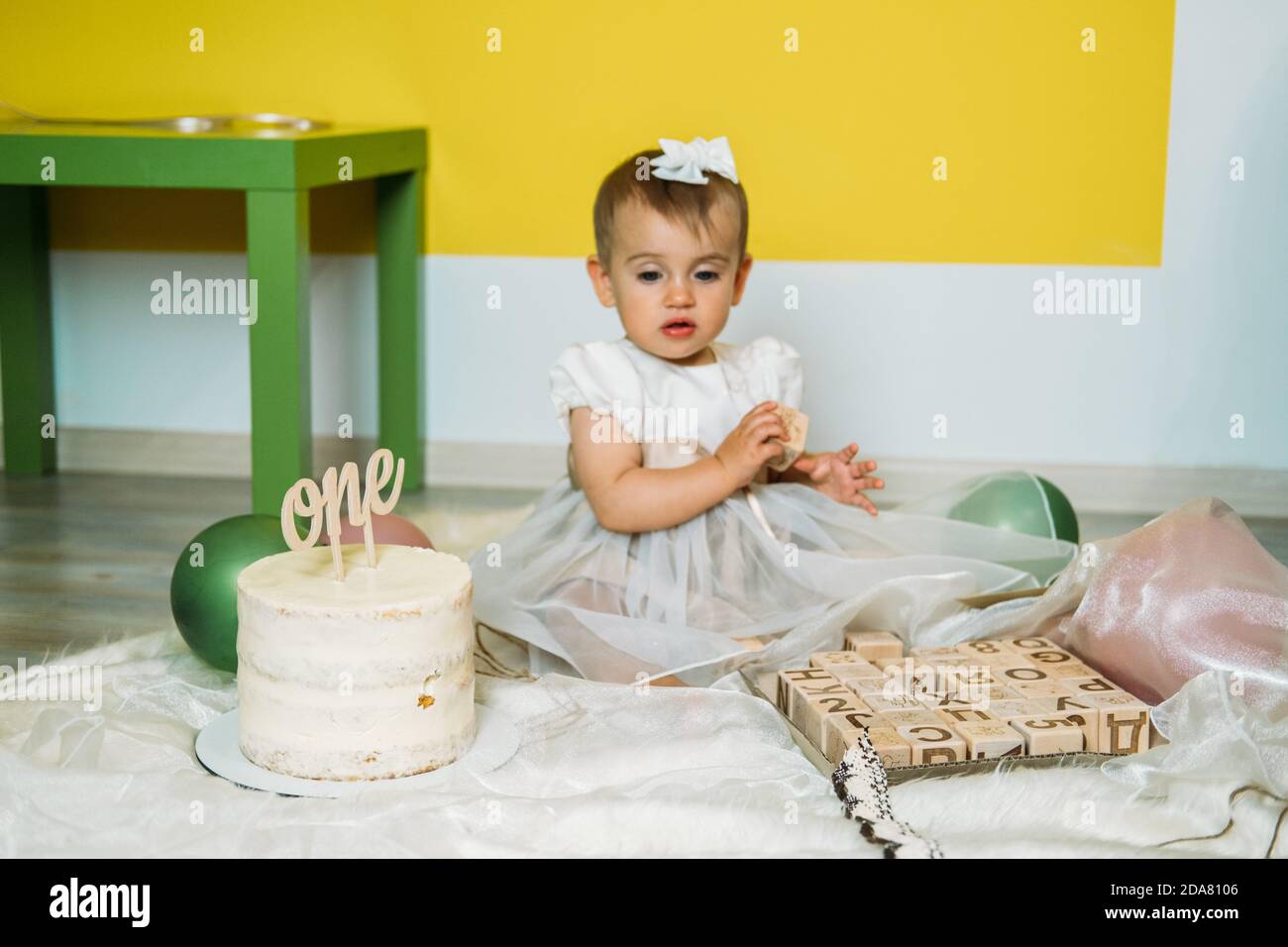 Eco Friendly Baby First Birthday Party with cake. 1st Birthday ideas
