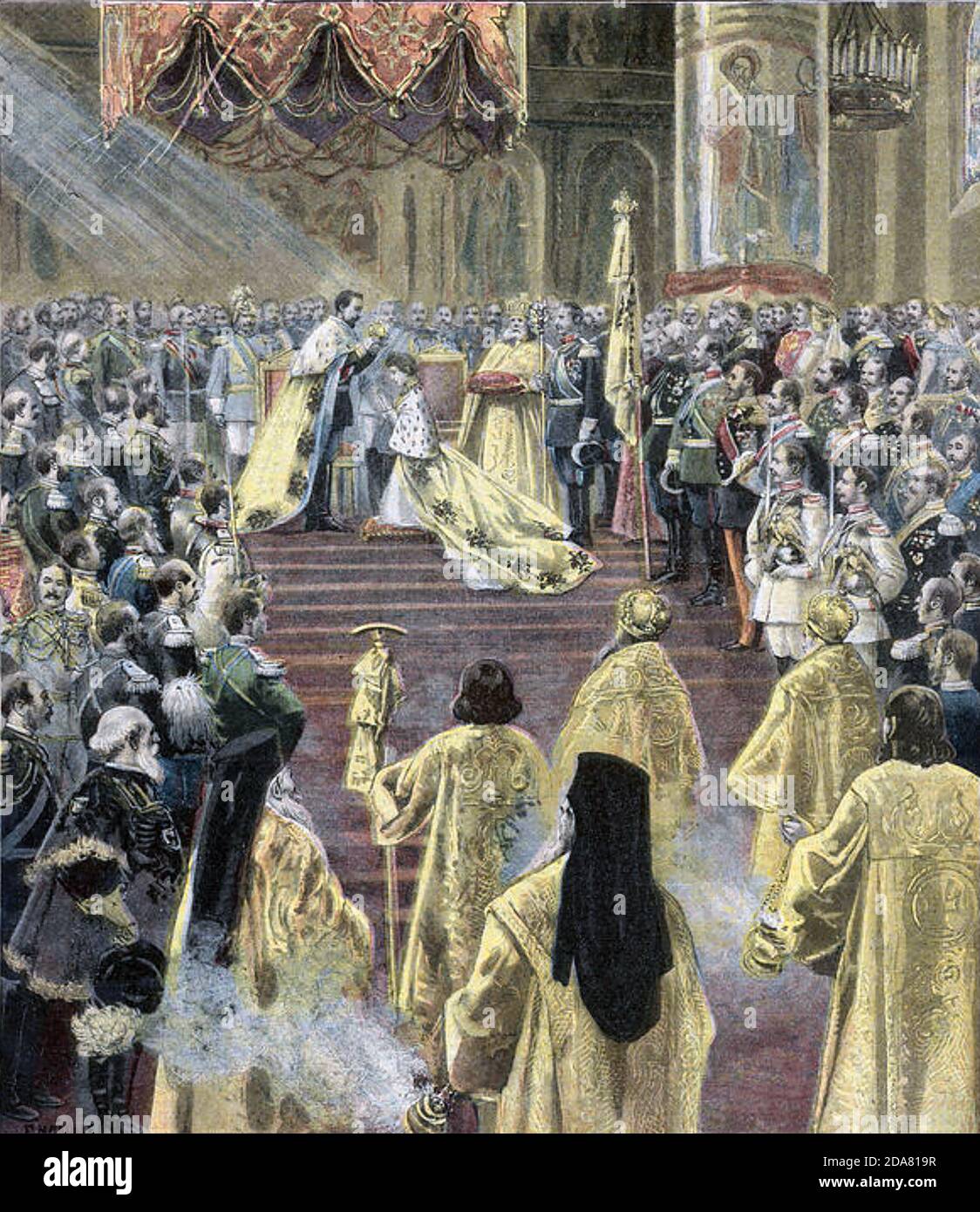 TSAR NICHOLAS II and Alexandra Feodorovna at their Coronation on 26 May 1896 in the Uspensky Cathedral inside the Kremlin Stock Photo