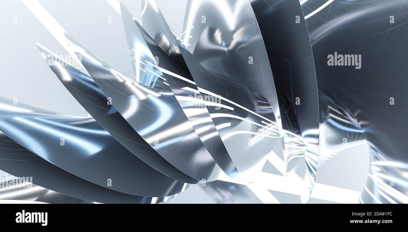 Abstract white geometric shape with blue lights and white background 3d ...