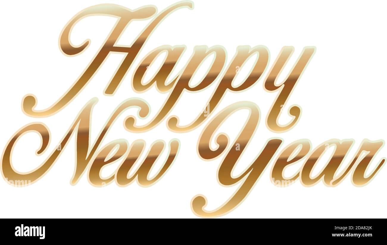 happy new year lettering of golden color in a white background Stock ...