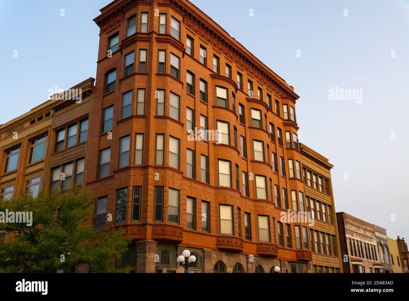 Exterior of brick building in downtown Midwest city.  Bloomington, Illinois, USA Stock Photo