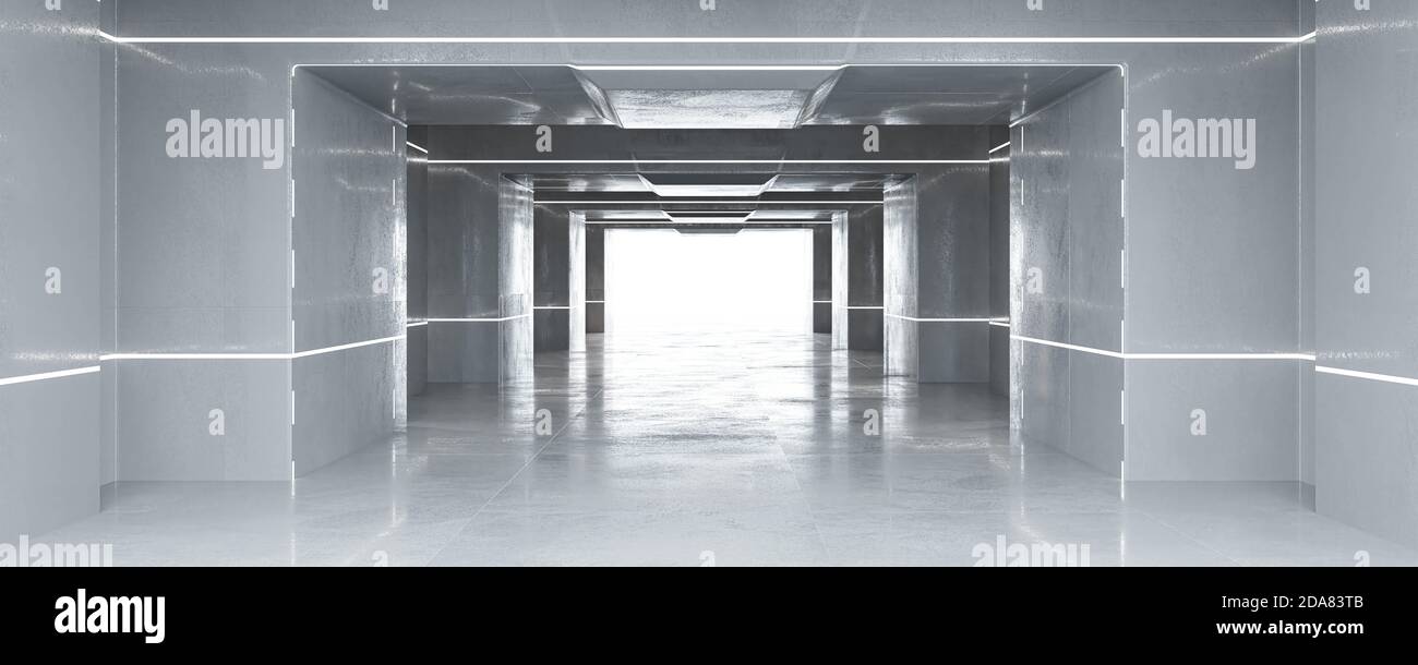 futuristic modern abstract bright architecture basement hall tunnel 3d ...