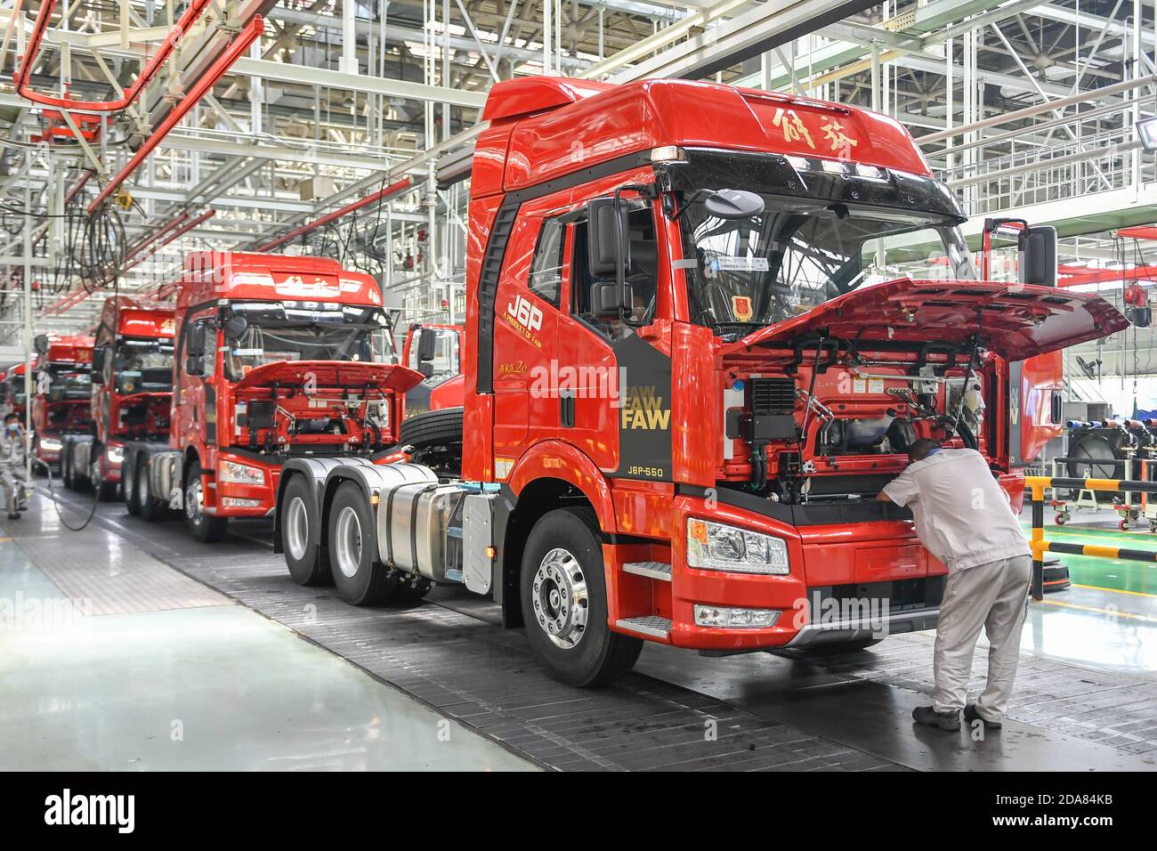 Changchun, China's Jilin Province. 1st Sep, 2020. A worker assembles a vehicle at the general assembly line of FAW Jiefang, a truck-manufacturing subsidiary of First Automotive Works (FAW) Group Co. Ltd., in Changchun, northeast China's Jilin Province, Sept. 1, 2020. First Automotive Works (FAW) Group Co. Ltd., China's leading automaker, sold more than 3.01 million vehicles in the first 10 months of this year, an increase of 7.8 percent year on year, the company said. Credit: Zhang Nan/Xinhua/Alamy Live News Stock Photo