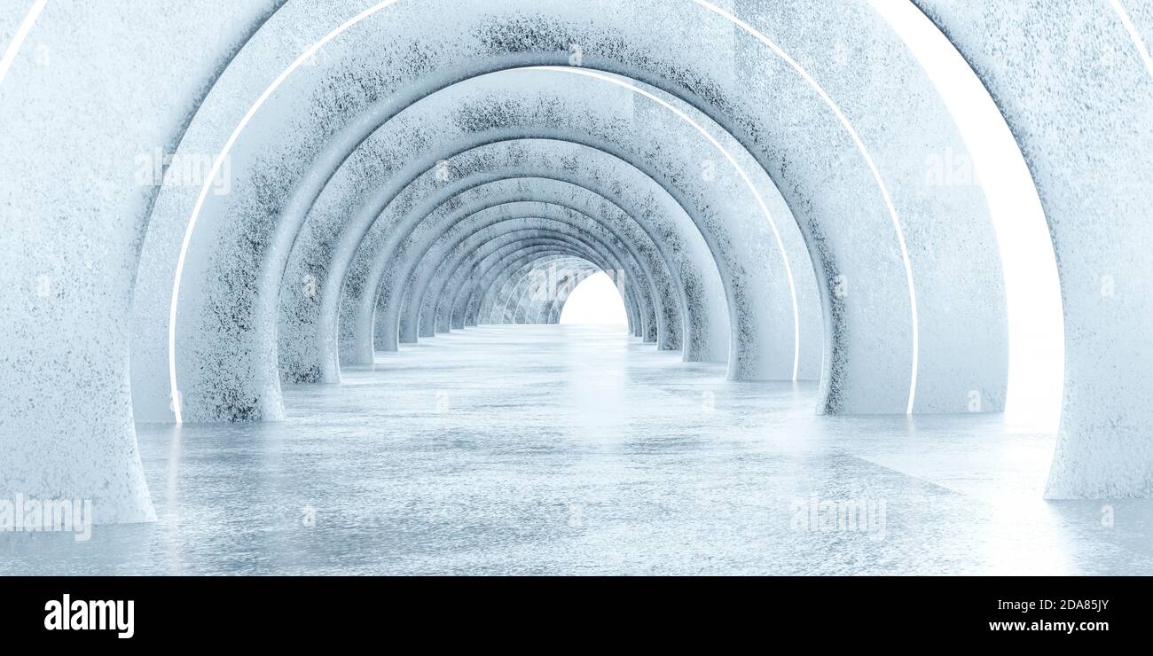 Abstract white futuristic architecture tunnel background 3d render ...