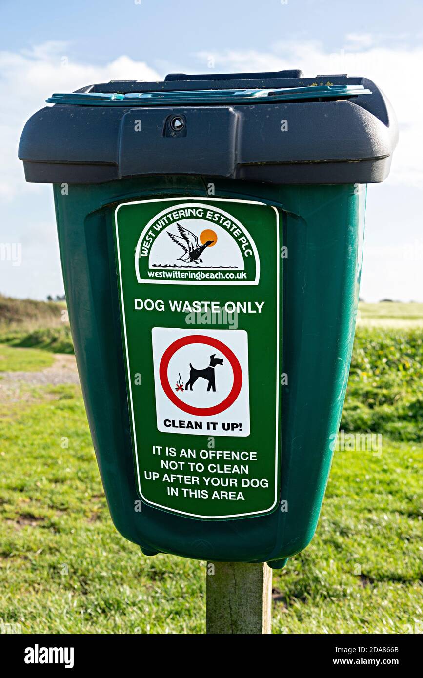 Bin for dog waste in the countryside at West Wittering, West Sussex