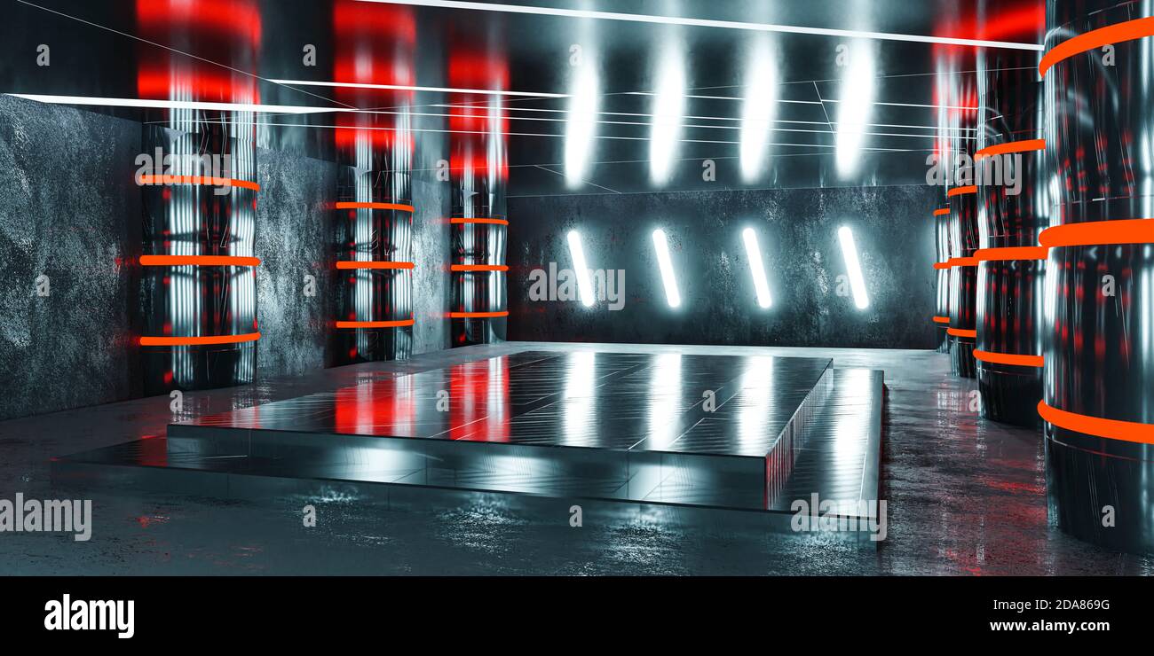 Tech Basement dark futuristic technology basement architecture render 3d illustration ...
