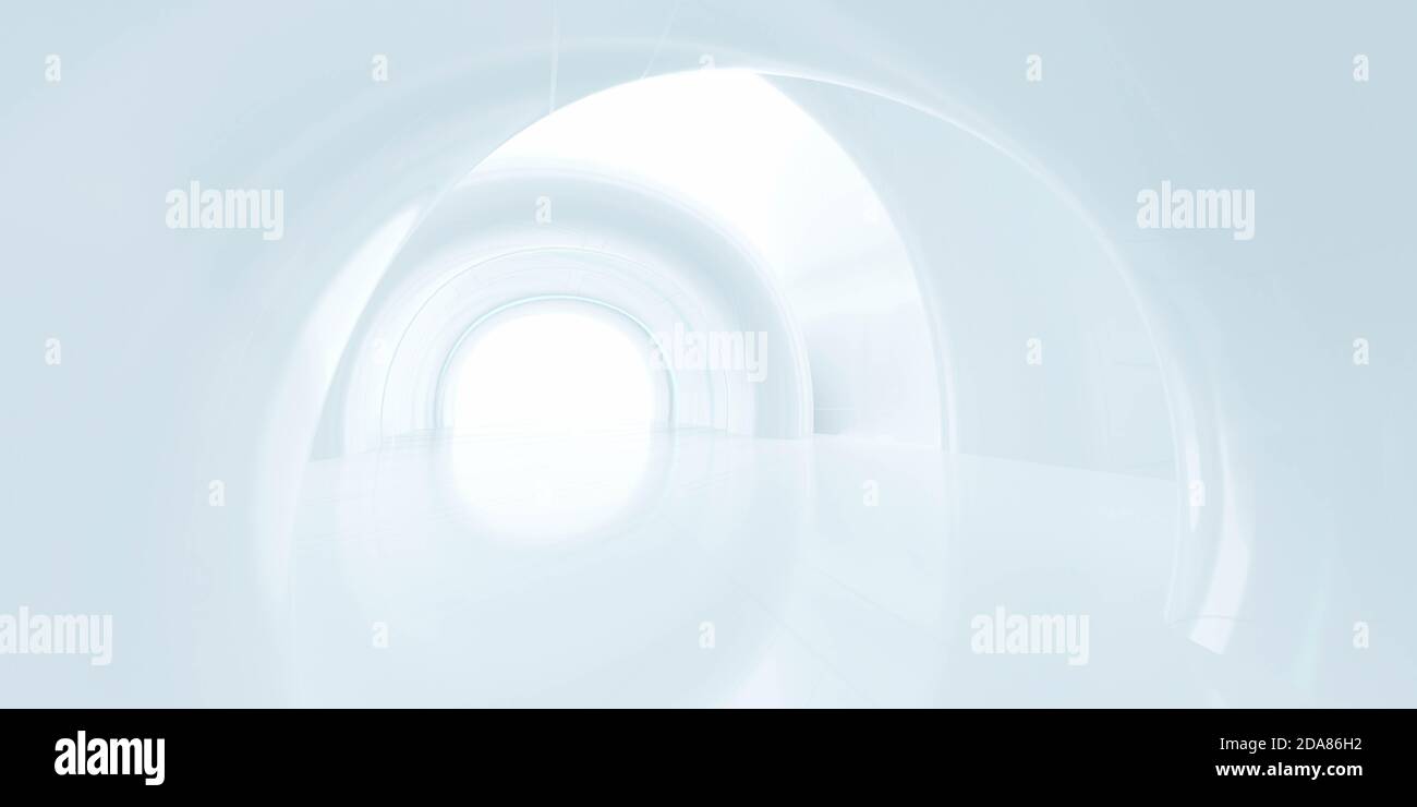Abstract white futuristic architecture tunnel background 3d render ...
