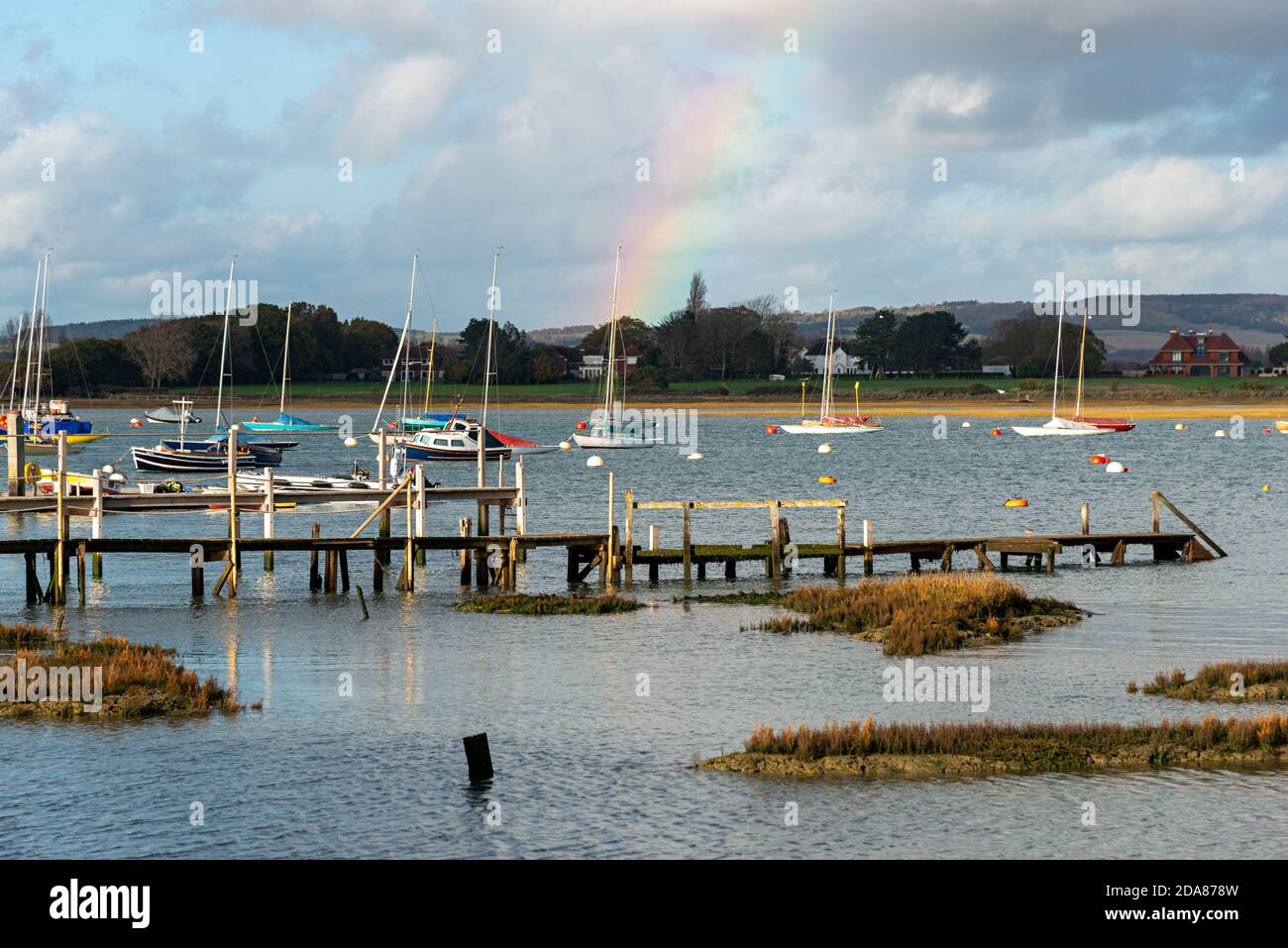 Sailing boats in Chichester Harbour at the village of Itchenor, West Sussex, England, UK Stock Photo