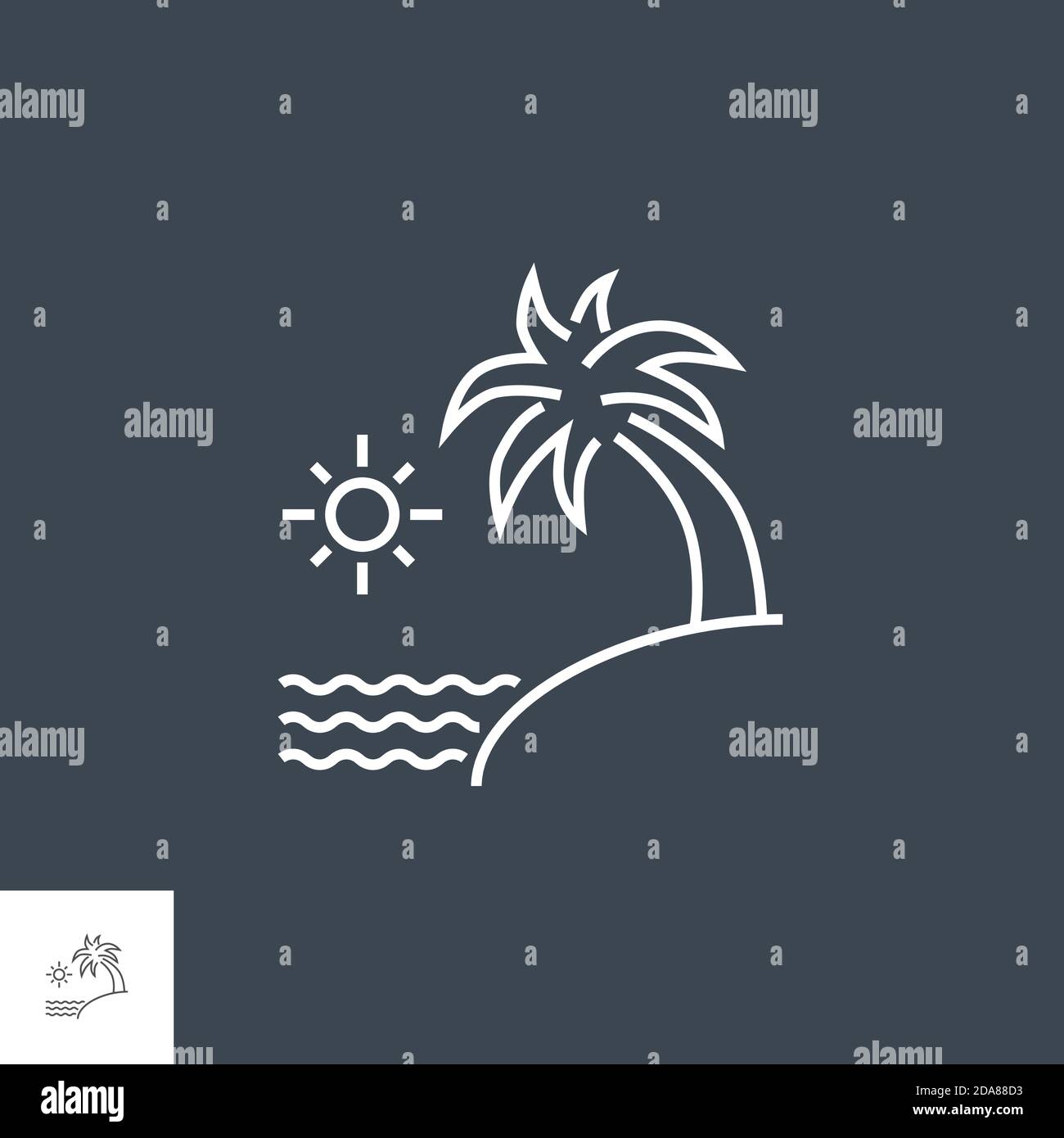 Sea and Palm Vector Line Icon. Stock Vector