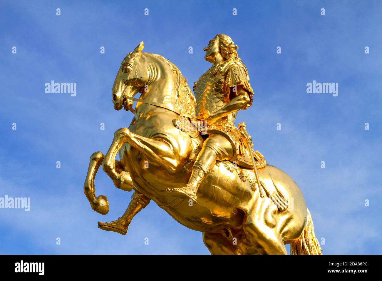 Goldener Reiter, Golden Cavalier, equestrian statue of August the Strong in Dresden, Saxony, Germany, Europe Stock Photo