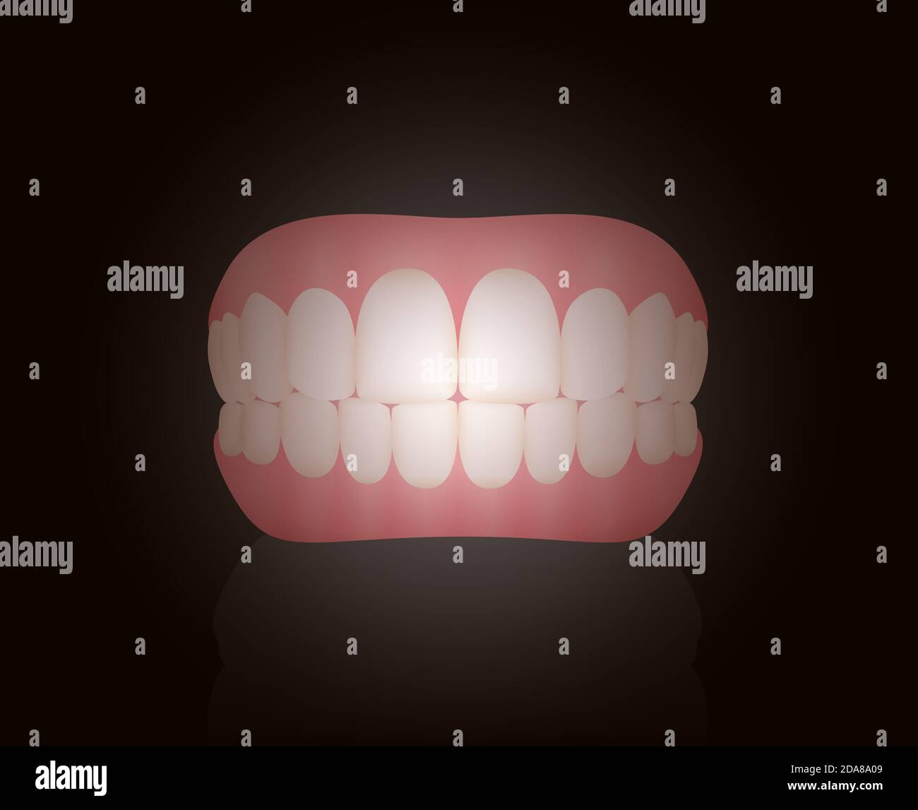 False teeth, dentures - illustration on black background. Stock Photo