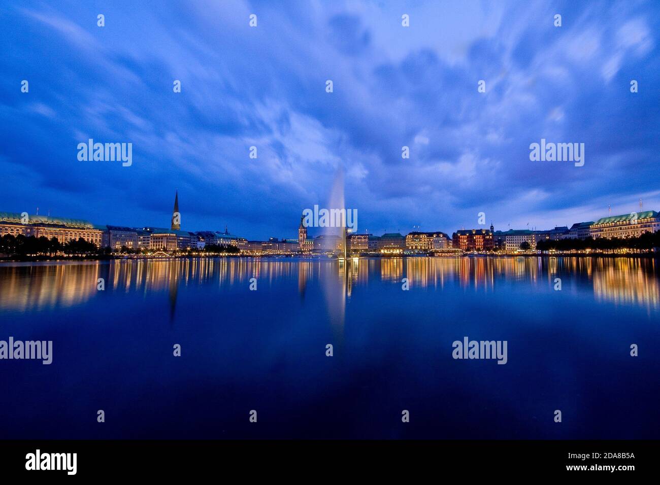 Hamburg Skyline Blue Hour Stock Photo
