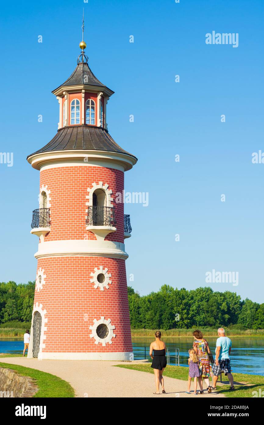 Moritzburg folly lighthouse at pond Niederer Großteich, Moritzburger
