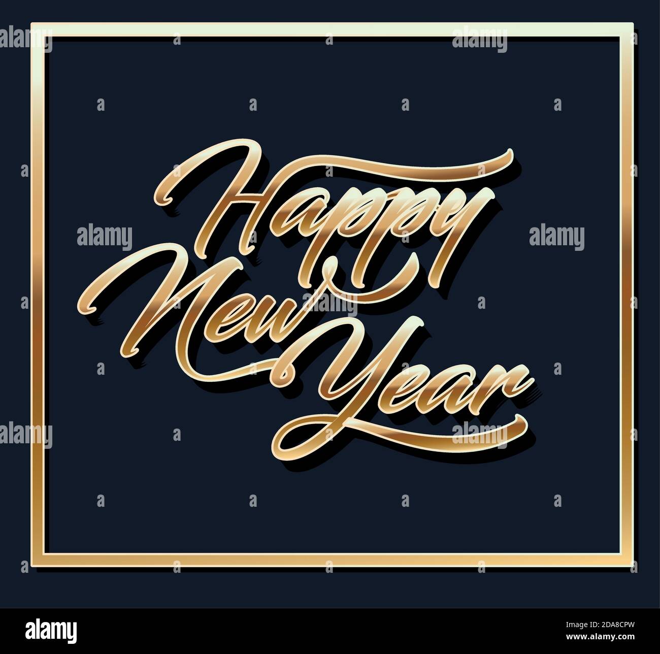 happy new year in golden poppy lettering over black background Stock ...