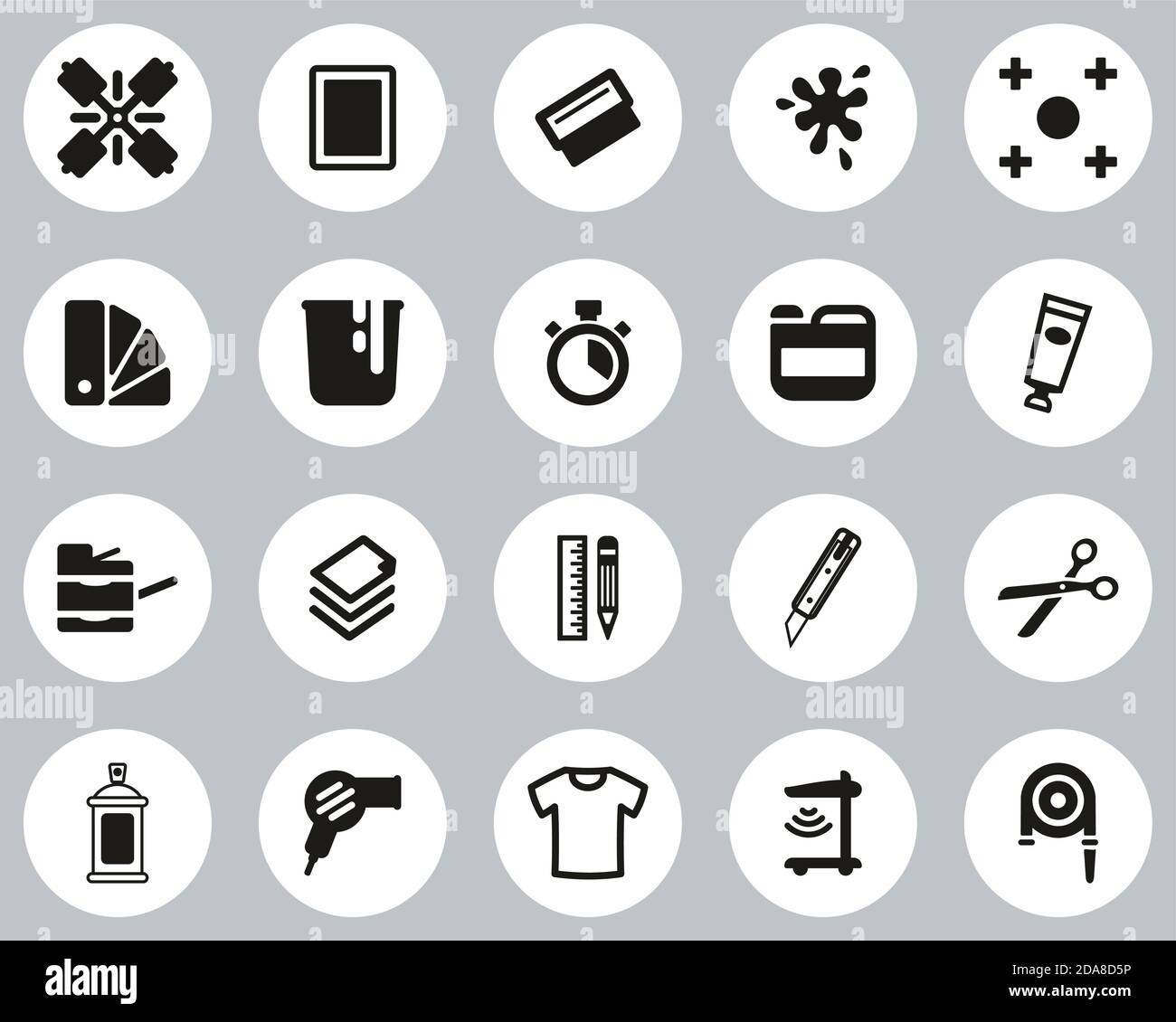 Screen Printing Icons Black & White Flat Design Circle Set Big Stock ...