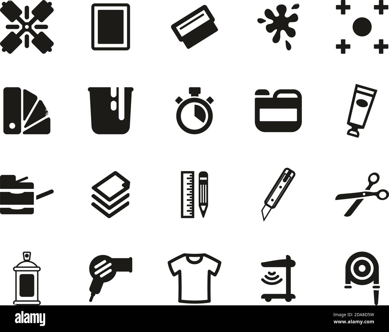 Screen Printing Icons Black & White Set Big Stock Vector Image & Art