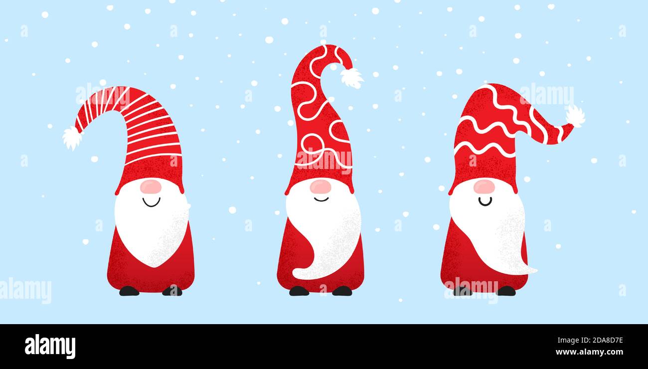 Set of cute christmas gnomes in funny hats with noise texture. Vector  illustration of northern elfs, cartoon scandinavian dwarfs. Xmas elements  for Stock Vector Image & Art - Alamy