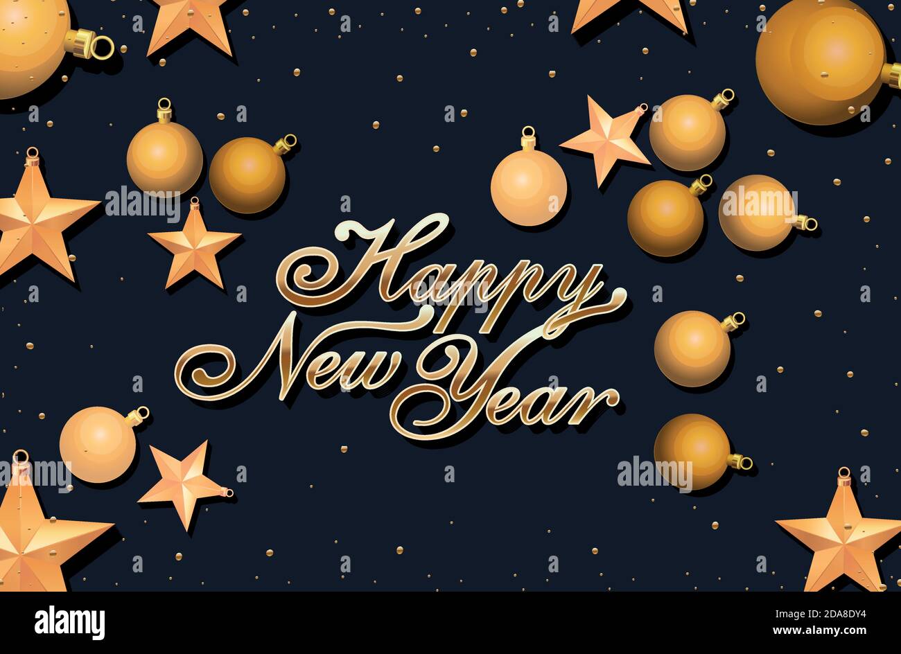happy new year in shiny gold lettering on black background Stock Vector ...