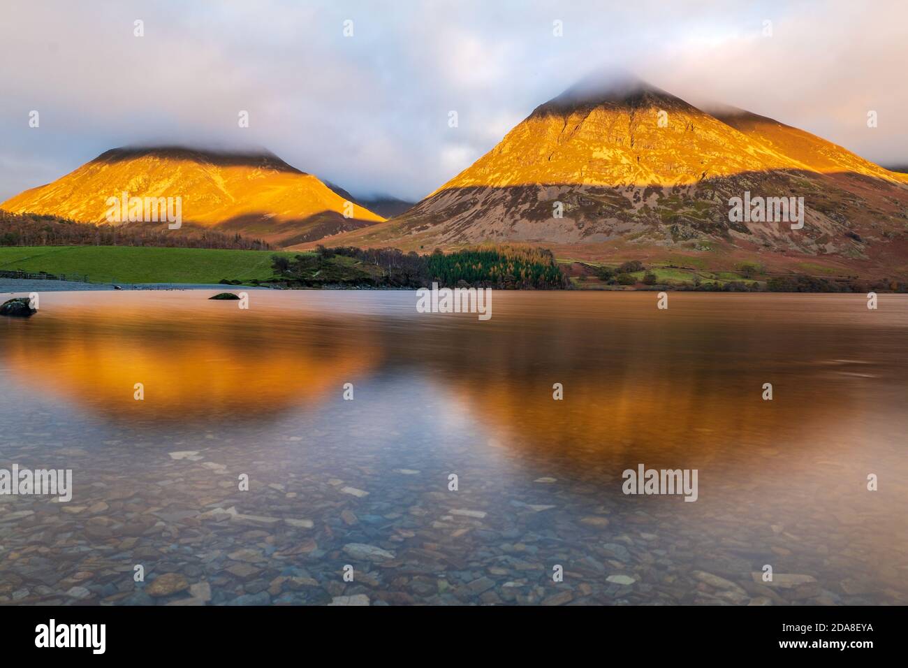 Grasmoor, a mountain in the north west Lake District National Park, viewed across Crummock Water Stock Photo