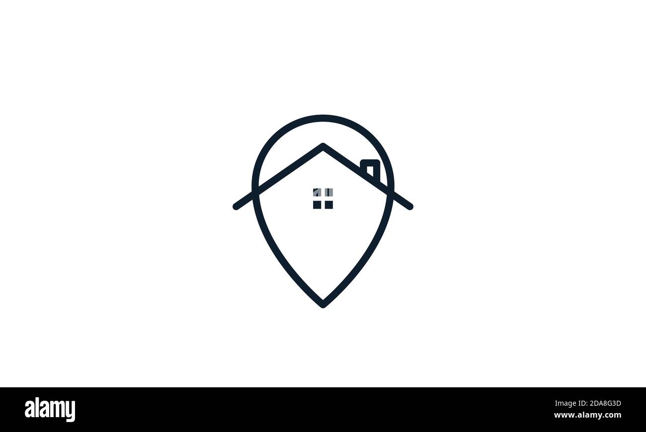 home house with pin map location line logo vector icon illustration ...