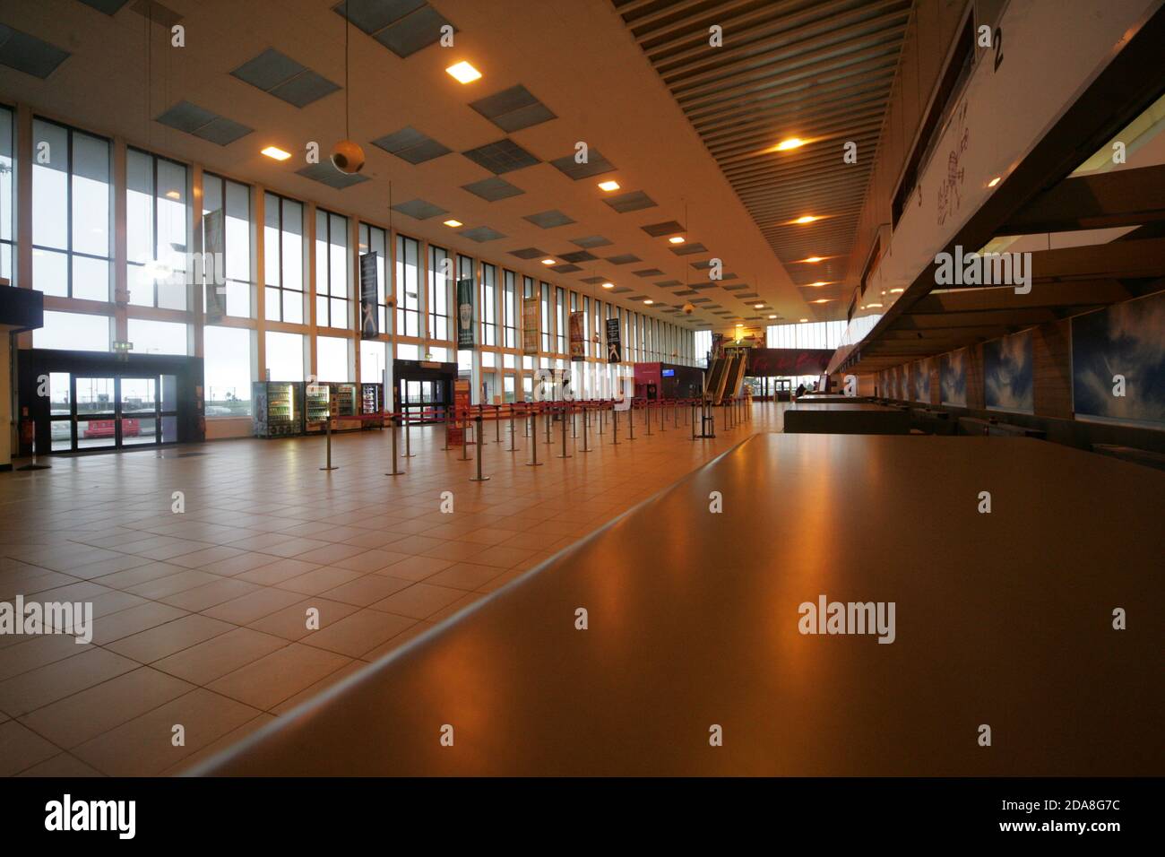 Glasgow Prestwick Airport. Ayrshire Scotland. 21 Jan 2012.  The deserted terminal building awaiting passengers and trade Stock Photo