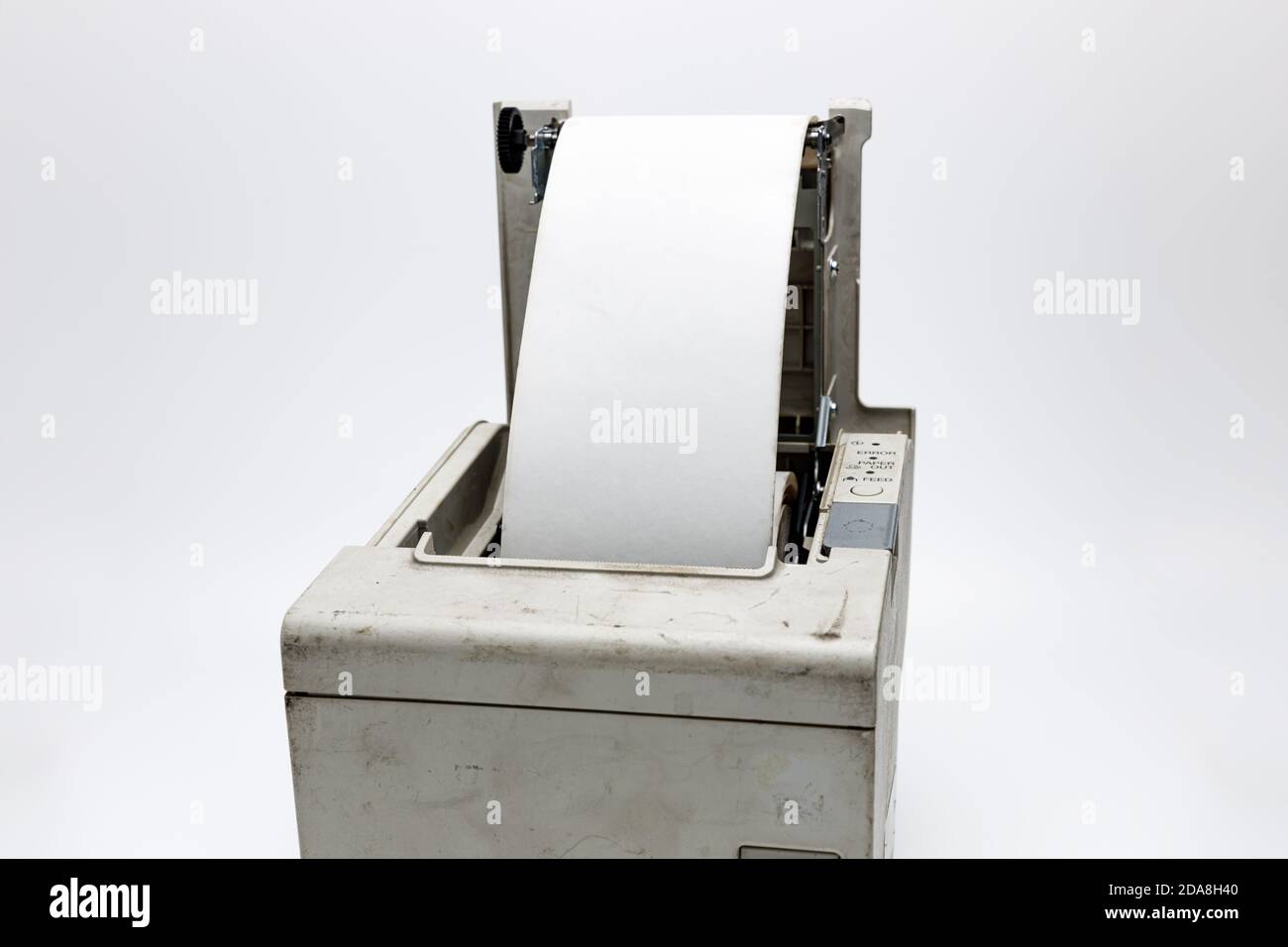 Open receipt printer for exchanging the thermal paper roll, old and