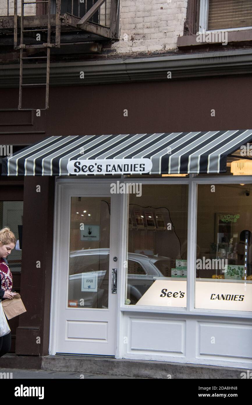 Greenwich Village storefront of See's Candies at 60 W. 8th Street, the only See's retail store in New York, United States of America Stock Photo