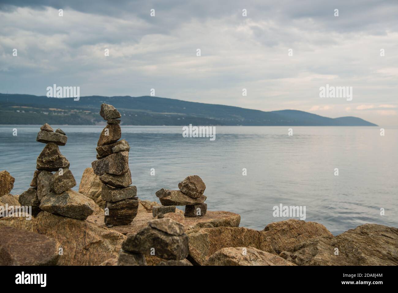 La Malbaie, Canada August 17 2020 Stunning landscape view with the prayer stones by the saint