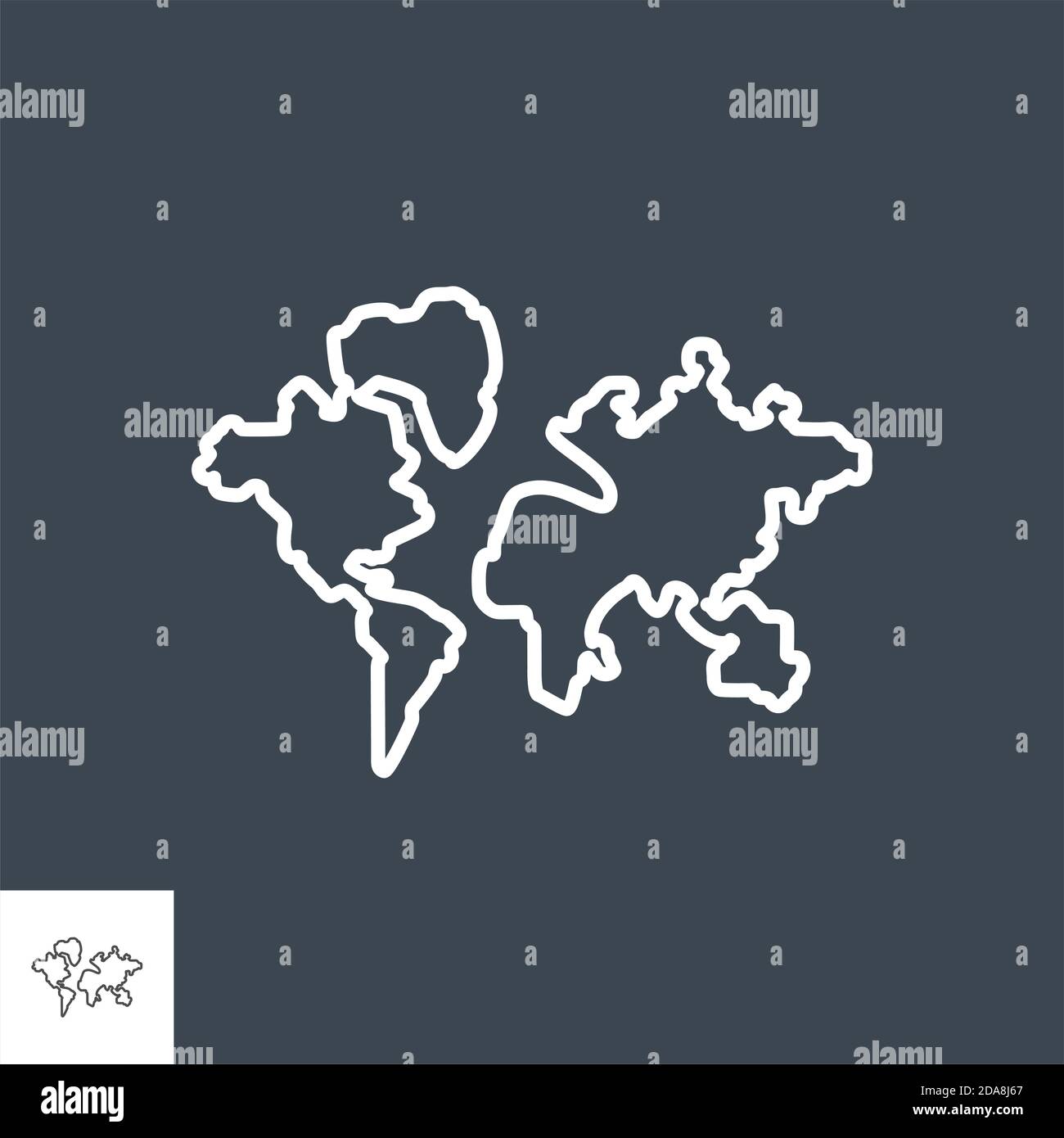 World map related vector thin line icon. Stock Vector