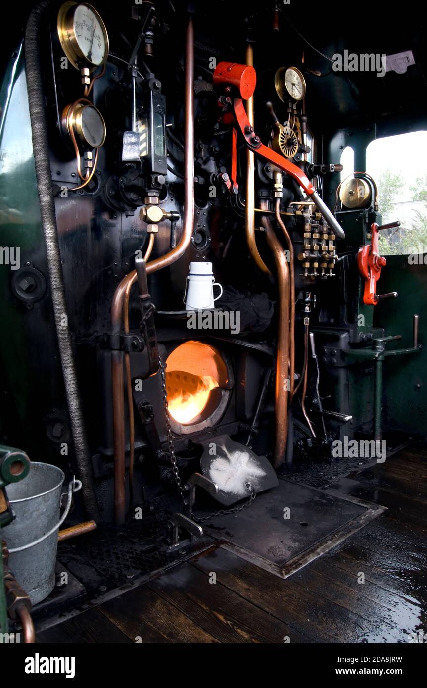 Steam Train Footplate Showing Pipes & Levers & Billy Can