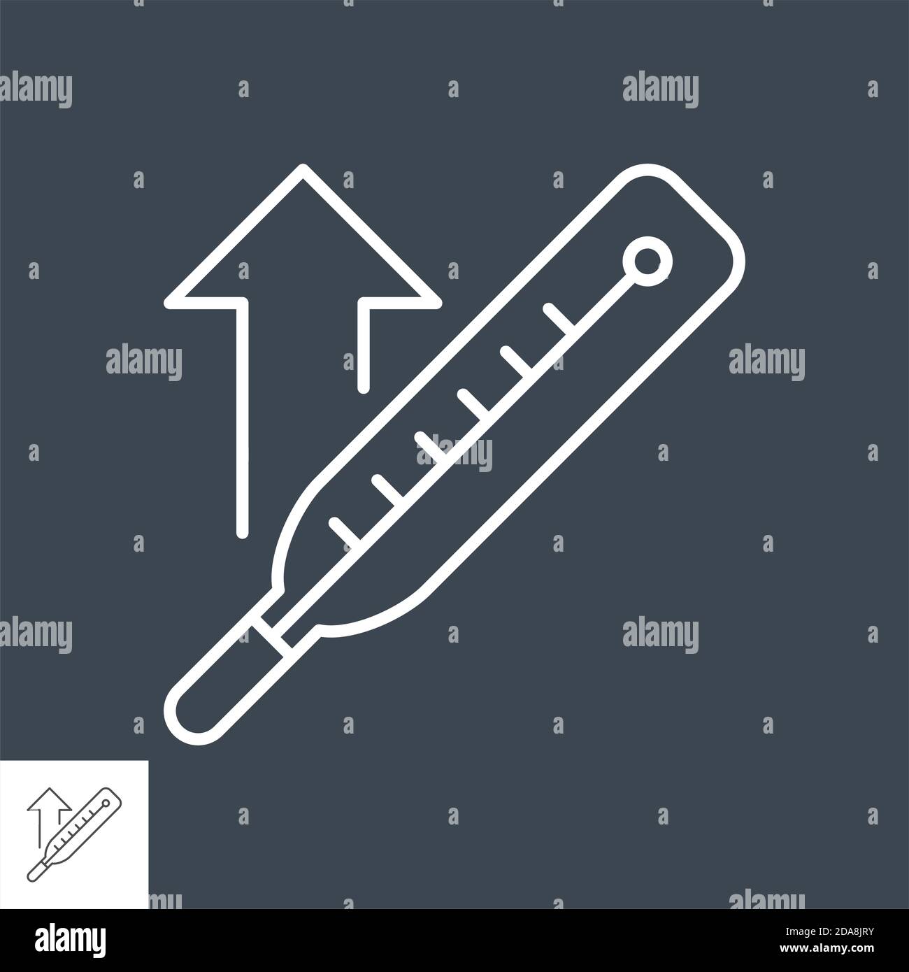 Thermometer with a high temperature related vector thin line icon Stock ...