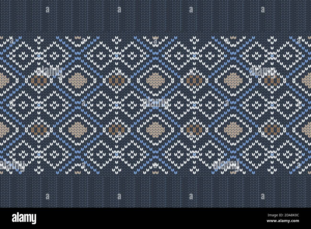 Vector seamless Nordic Knitting Pattern in blue, white, brown colors. Stock Vector