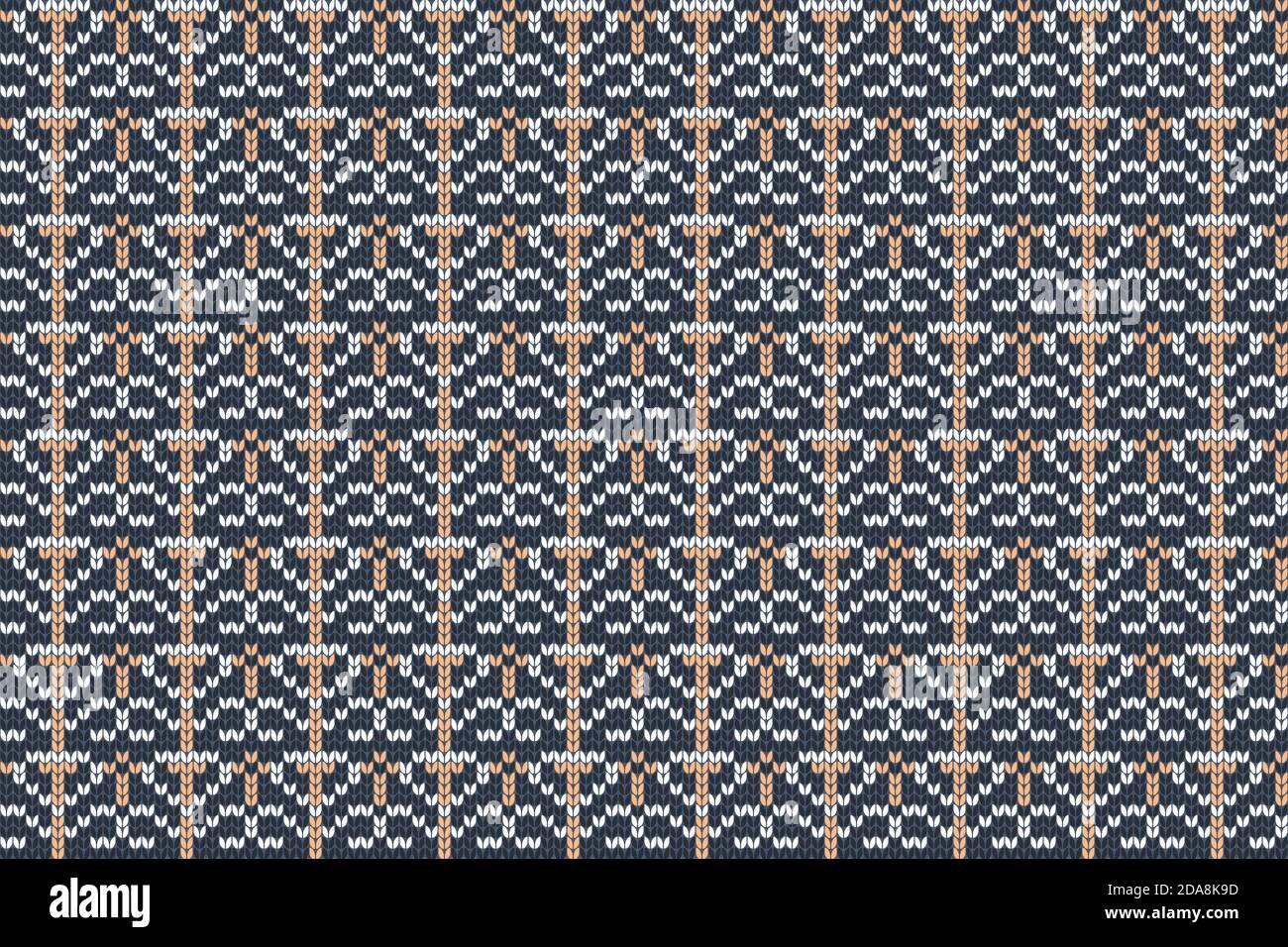 Vector seamless Nordic Knitting Pattern in blue, orange, grey colors. Stock Vector