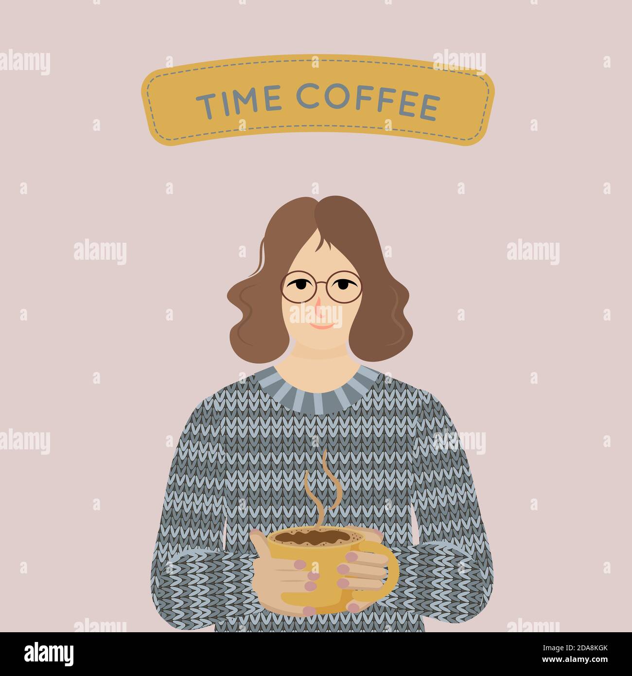 Woman drinking hot coffee from cup. Vector illustration in flat cartoon style. Stock Vector