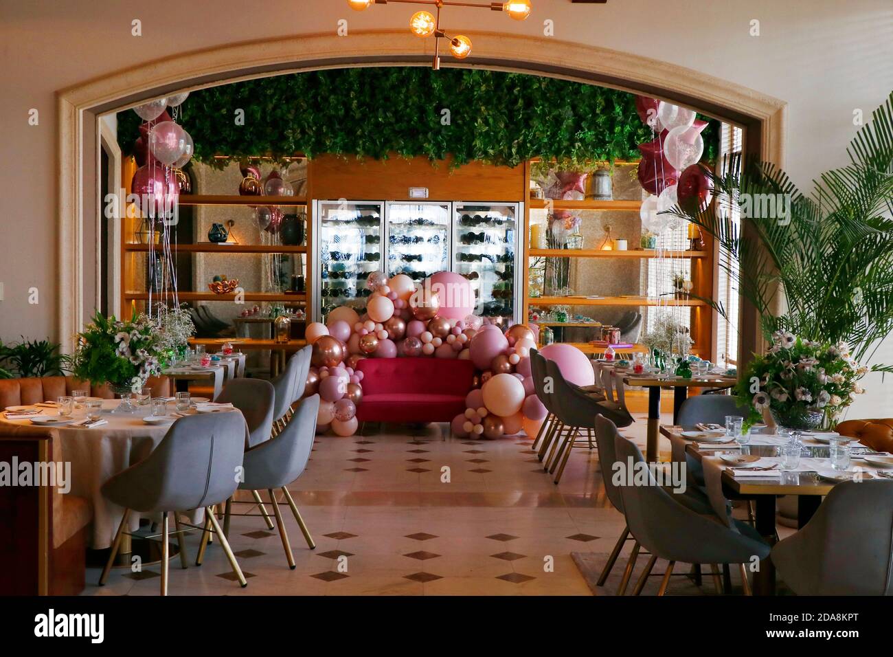 birthday decoration with luxury dining table set up Stock Photo