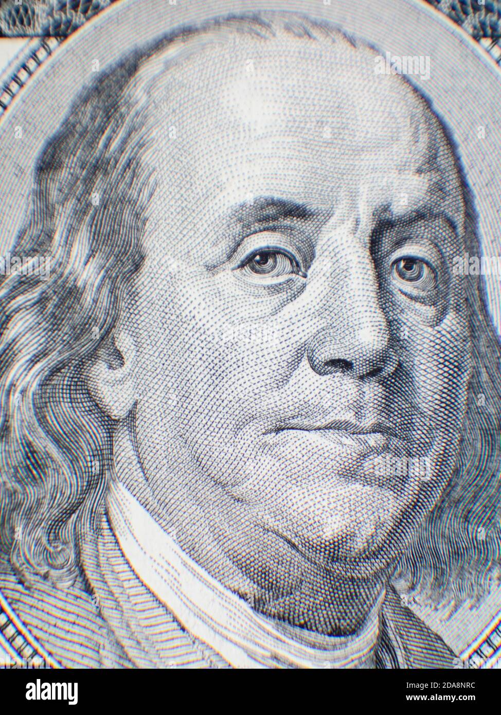 Benjamin Franklin face on us one hundred dollar bill macro isolated ...