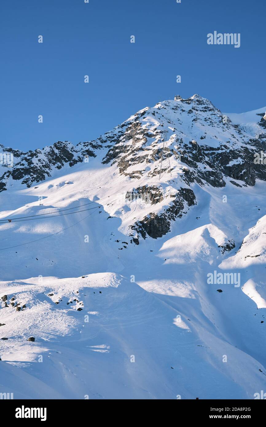 Aerial shot of Pointe Helbronner next to the Mont Blanc Stock Photo