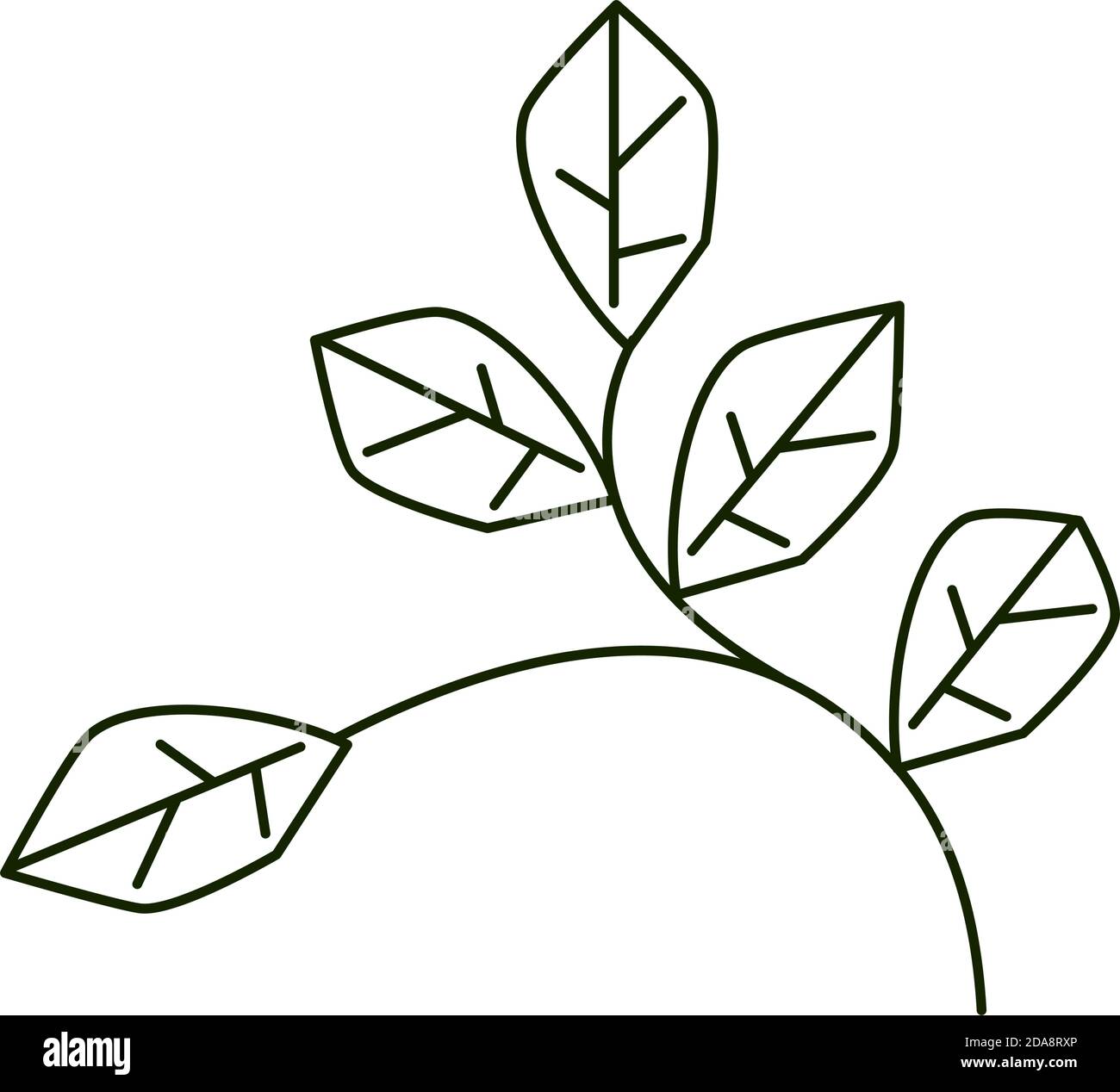 leaves line icon style, branch and leaves foliage vector illustration ...
